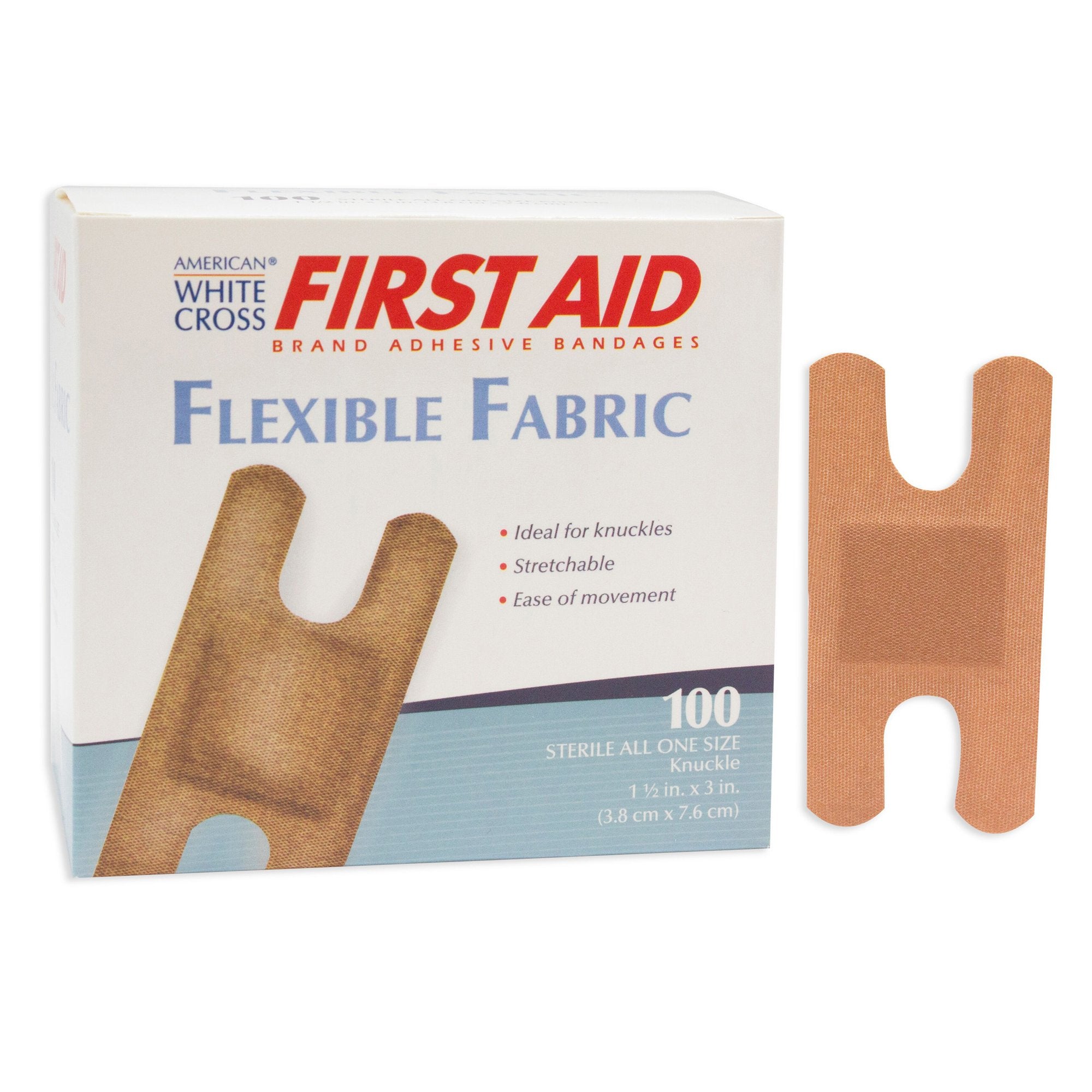 Adhesive Strip American White Cross 1-1/2 X 3 Inch Fabric Knuckle Tan Sterile, Packaging Type- Box