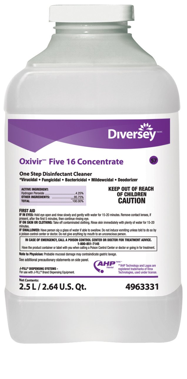 Diversey Oxivir Five 16 Surface Disinfectant Cleaner Peroxide Based J-Fill Dispensing Systems Liquid Concentrate 2.5 Liter Bottle Scented NonSterile, Packaging Type- Case