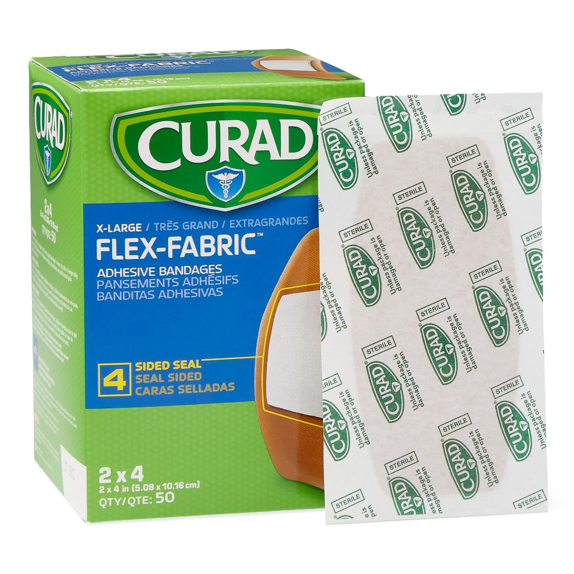 Adhesive Strip Curad Flex-Fabric 2 X 4 Inch Fabric Rectangle Tan Sterile, Packaging Type- Box