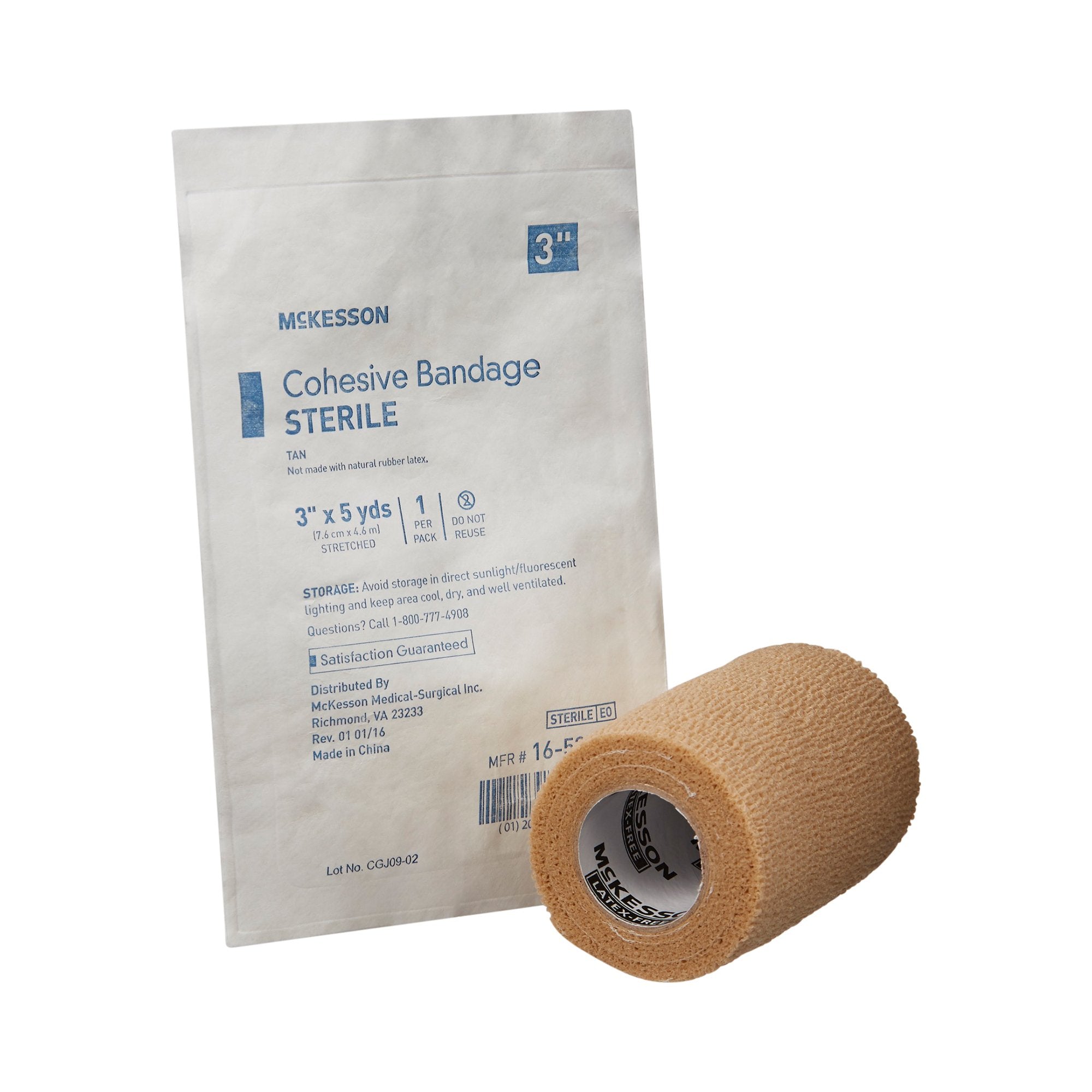 Cohesive Bandage McKesson 3 Inch X 5 Yard Self-Adherent Closure Tan Sterile Standard Compression, Packaging Type- Each