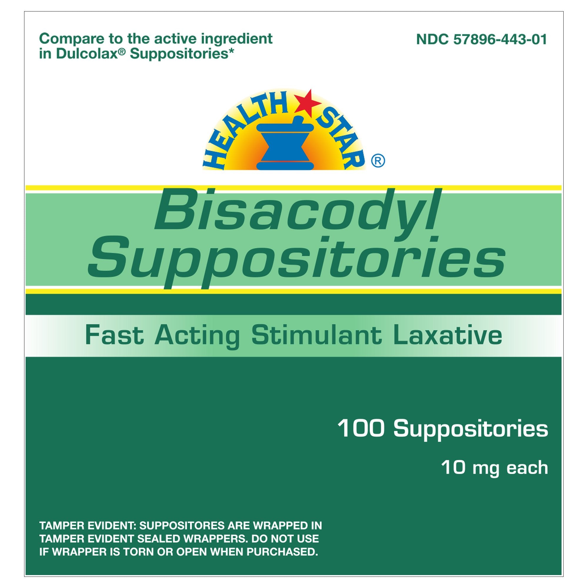 Laxative Health Star Suppository 100 per Box 10 mg Strength Bisacodyl USP, Packaging Type- Box