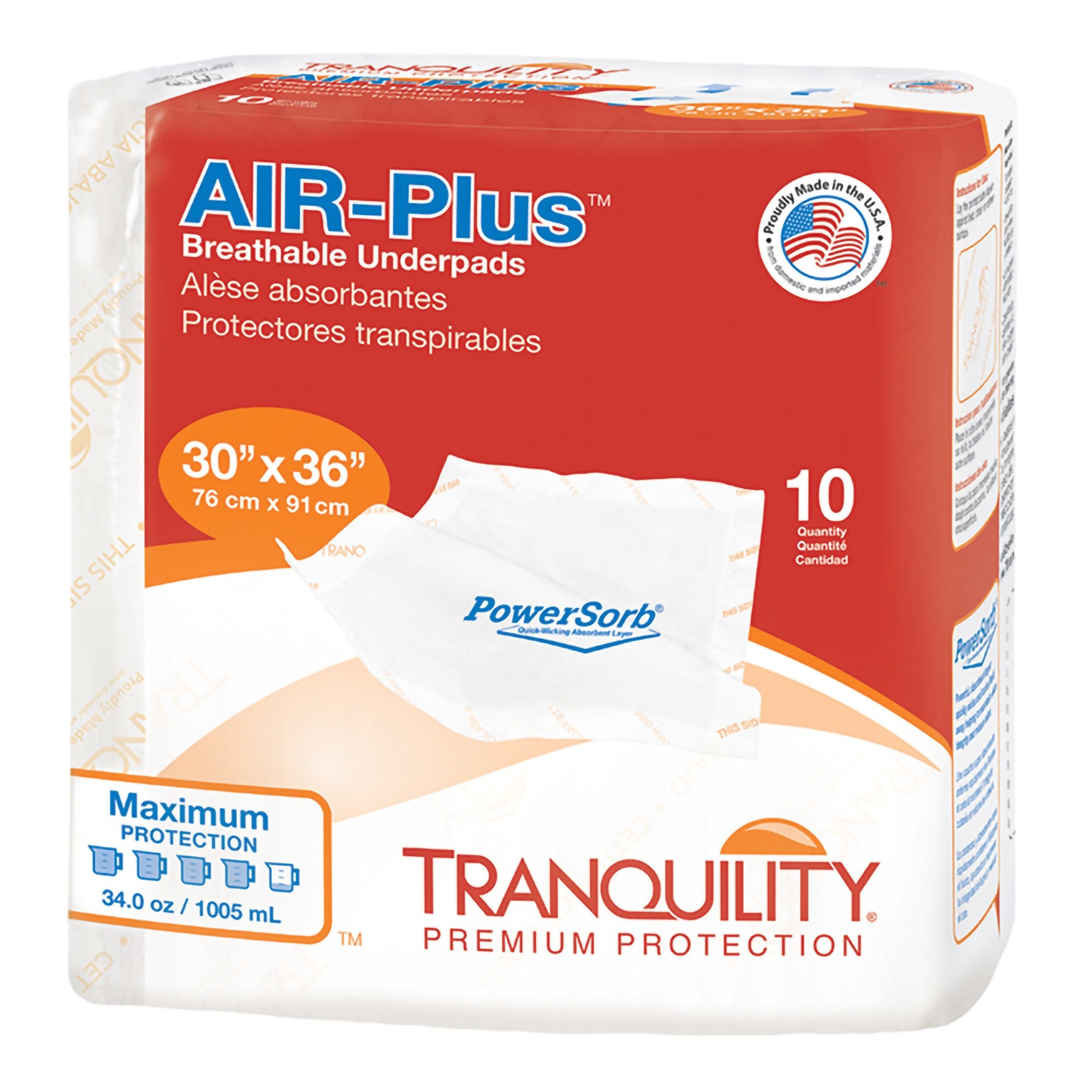 Disposable Underpad Tranquility AIR-Plus 30 X 36 Inch Powersorb Material Heavy Absorbency, Packaging Type- Case