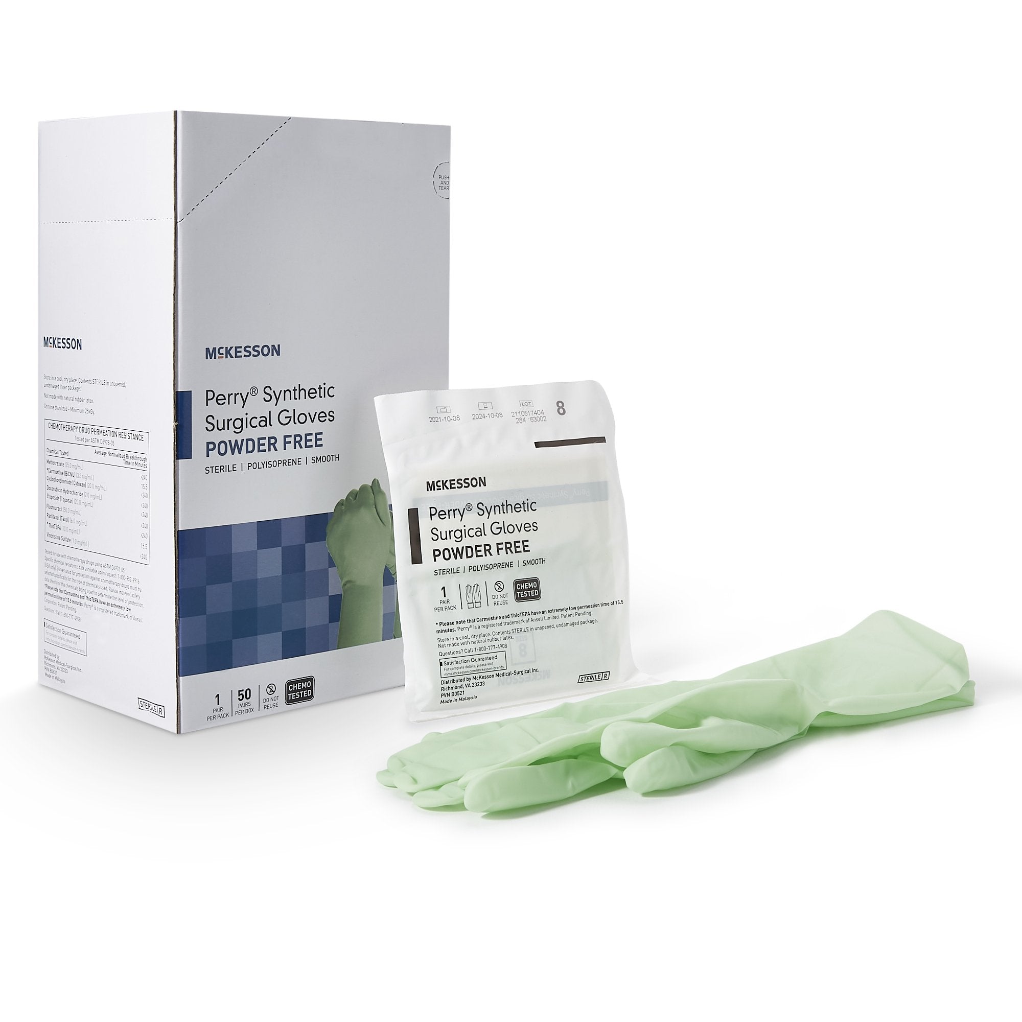 Surgical Glove McKesson Perry Performance Plus Size 8 Sterile Polyisoprene Standard Cuff Length Smooth Green Chemo Tested, Packaging Type- Case