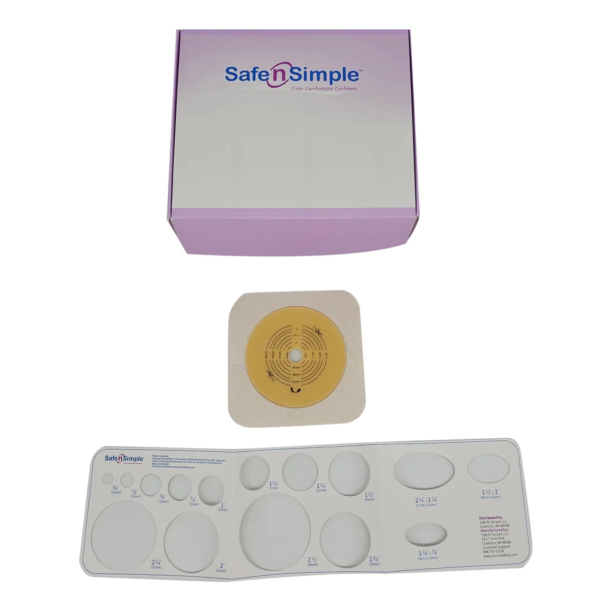 Ostomy Barrier Safe n Simple Trim to Fit, Standard Wear Flexible Tape 70 mm Flange Up to 2-1/4 Inch Opening 5 X 5 Inch