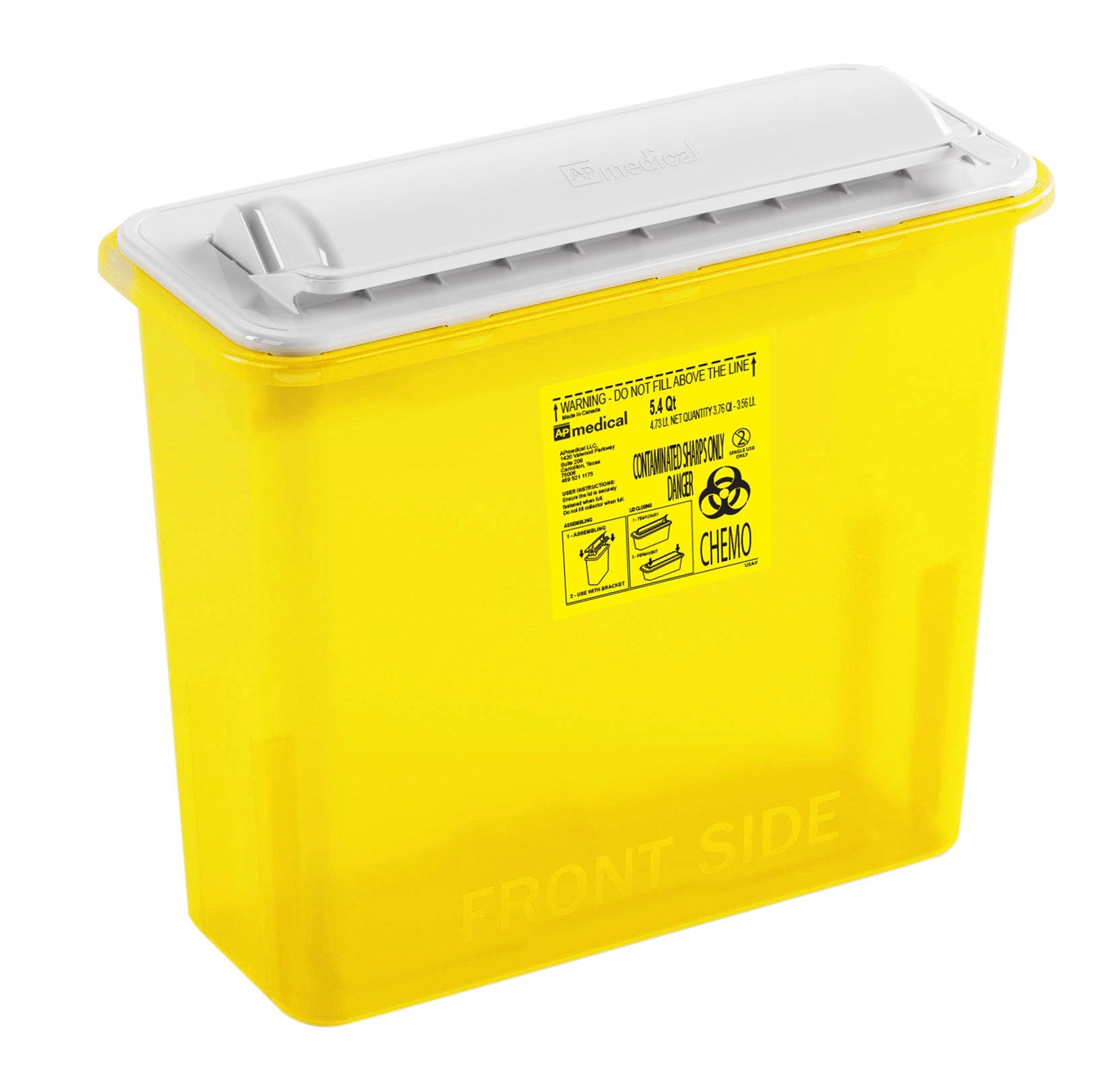 Chemotherapy Waste Container AP Line Yellow Base 12 L X 4-1/2 W X 10-4/5 H Inch Horizontal Entry 1.35 Gallon, Packaging Type- Case