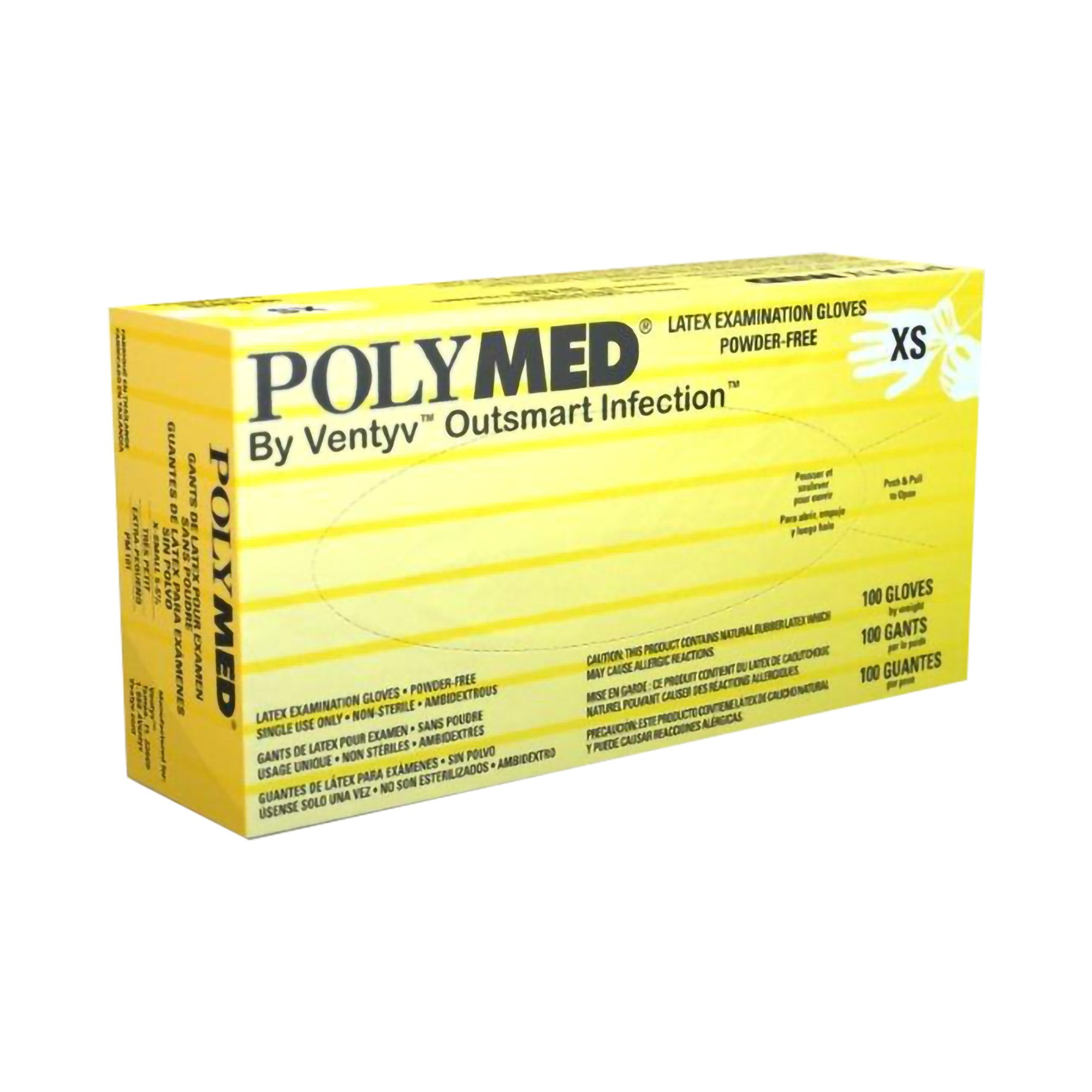 Exam Glove Polymed X-Small NonSterile Latex Standard Cuff Length Fully Textured Ivory Not Rated, Packaging Type- Box