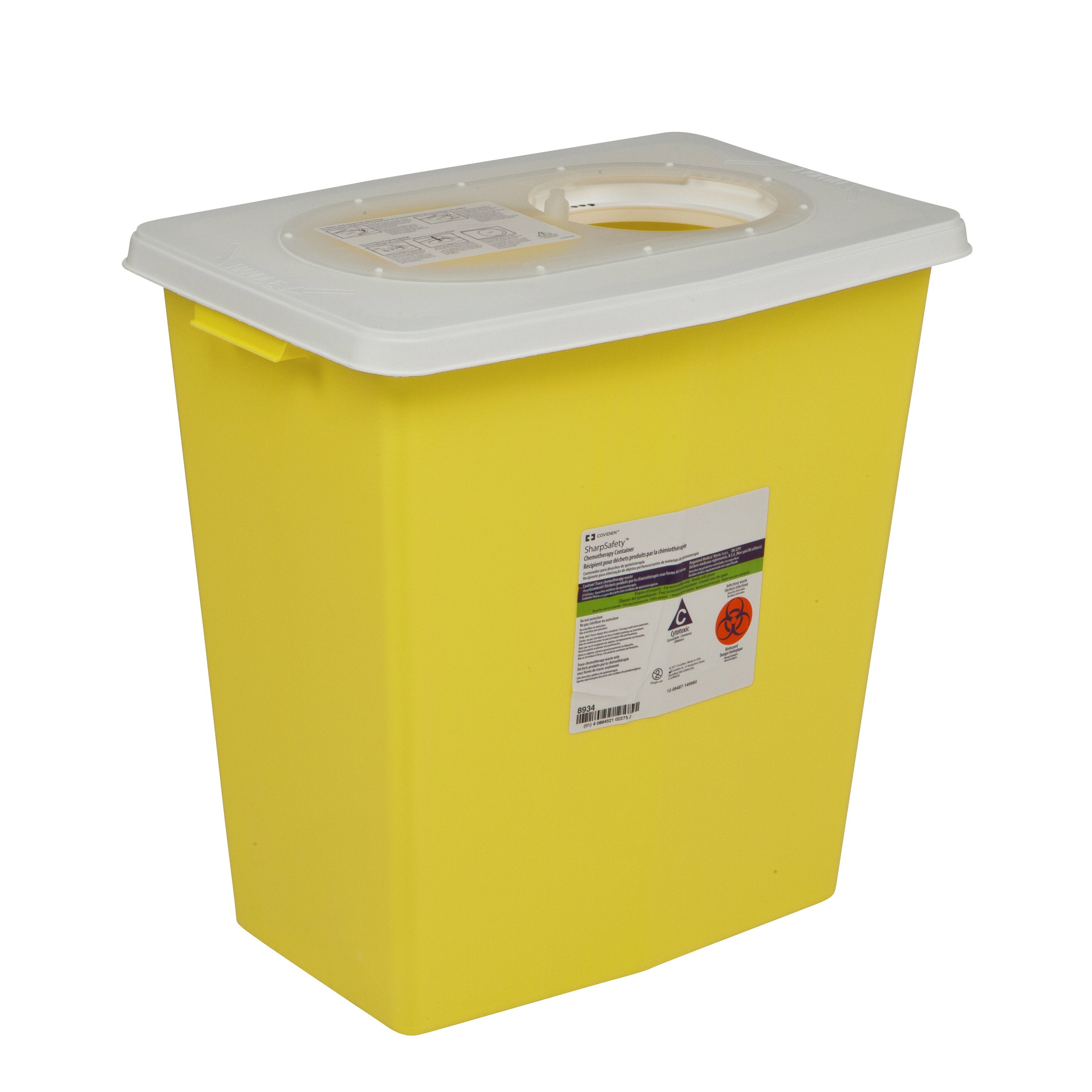 Chemotherapy Waste Container SharpSafety Yellow Base 18-3/4 H X 18-1/4 W X 12-3/4 D Inch Vertical Entry 12 Gallon