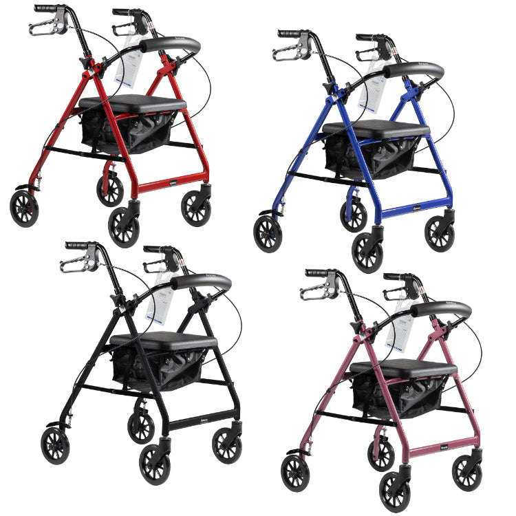 Dynarex DynaGo Quad 6 - Lightweight Aluminum Rollator with 6" Wheels for Easy Mobility, Adjustable Height, and Comfortable Handgrips for Enhanced Support.