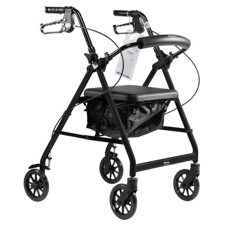 Dynarex DynaGo Quad 6 - Lightweight Aluminum Rollator with 6" Wheels for Easy Mobility, Adjustable Height, and Comfortable Handgrips for Enhanced Support.
