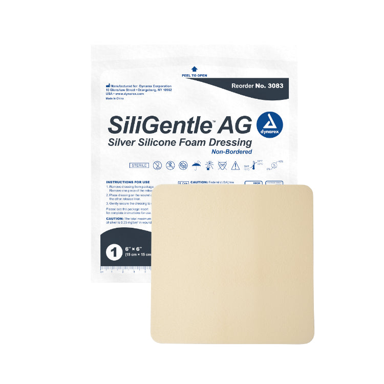 dynarex siligentle ag silver silicone foam dressing