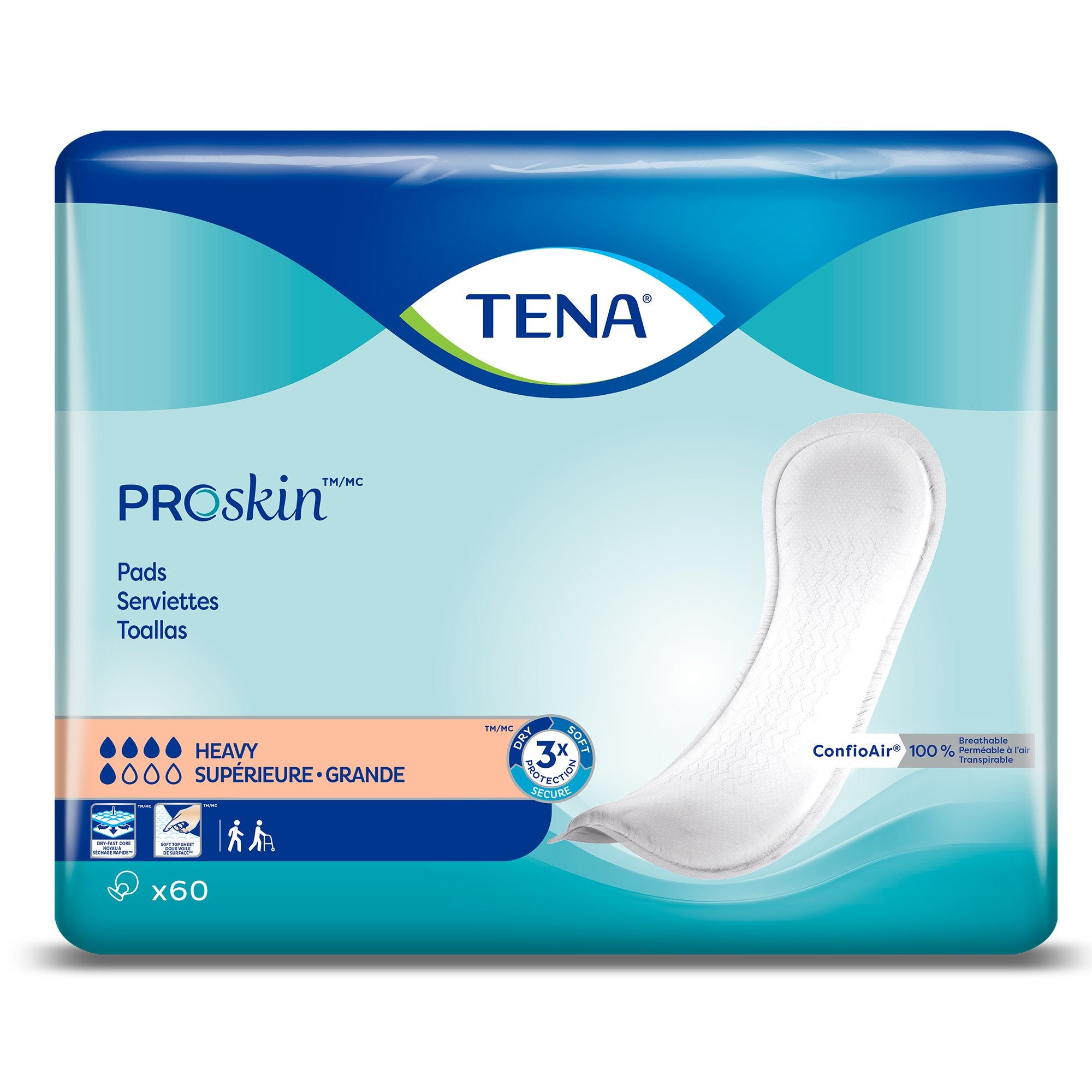 Bladder Control Pad TENA ProSkin Heavy 12 Inch Length Heavy Absorbency Dry-Fast Core One Size Fits Most, Packaging Type- Case