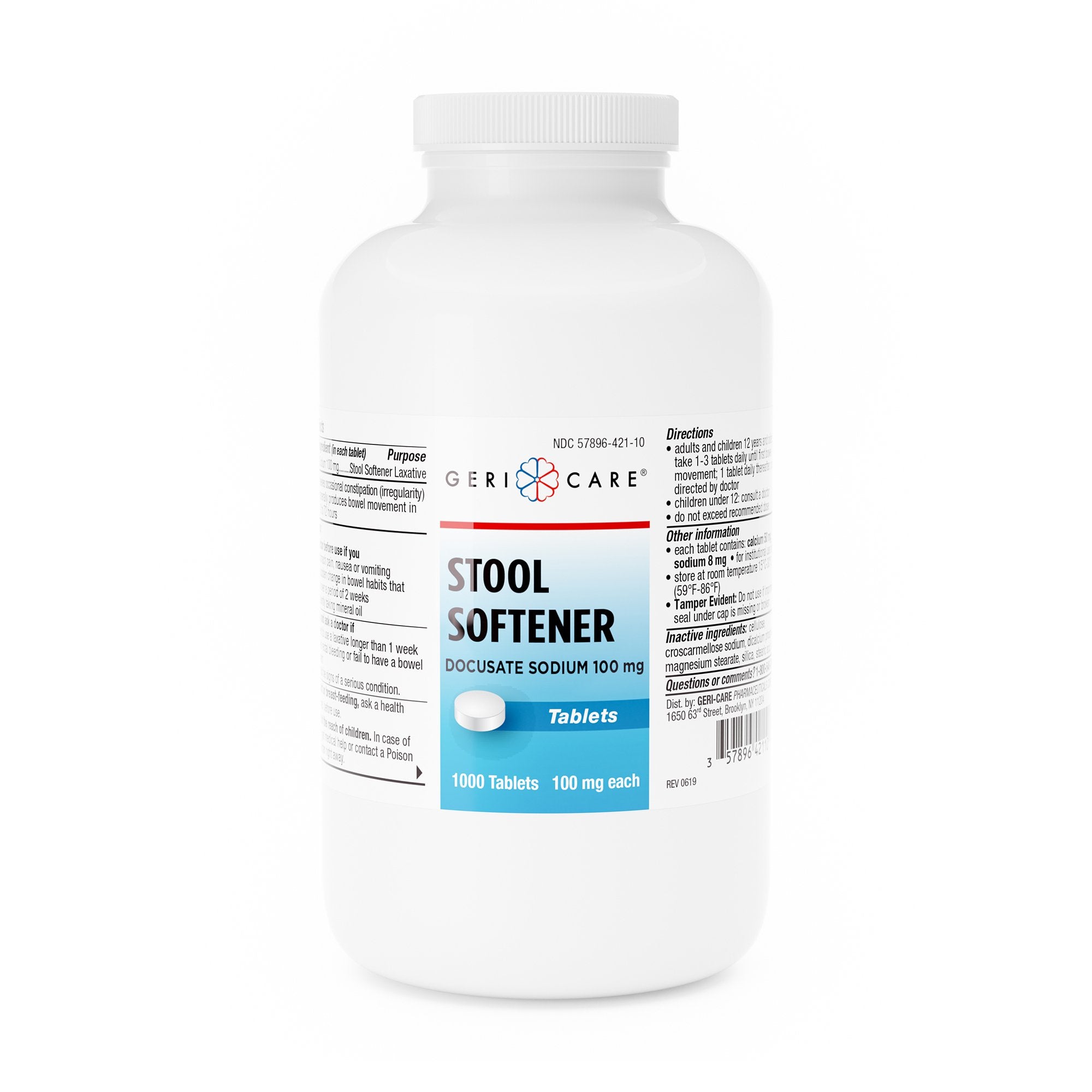 Stool Softener Geri-Care Tablet 1,000 per Bottle 100 mg Strength Docusate Sodium, Packaging Type- Case