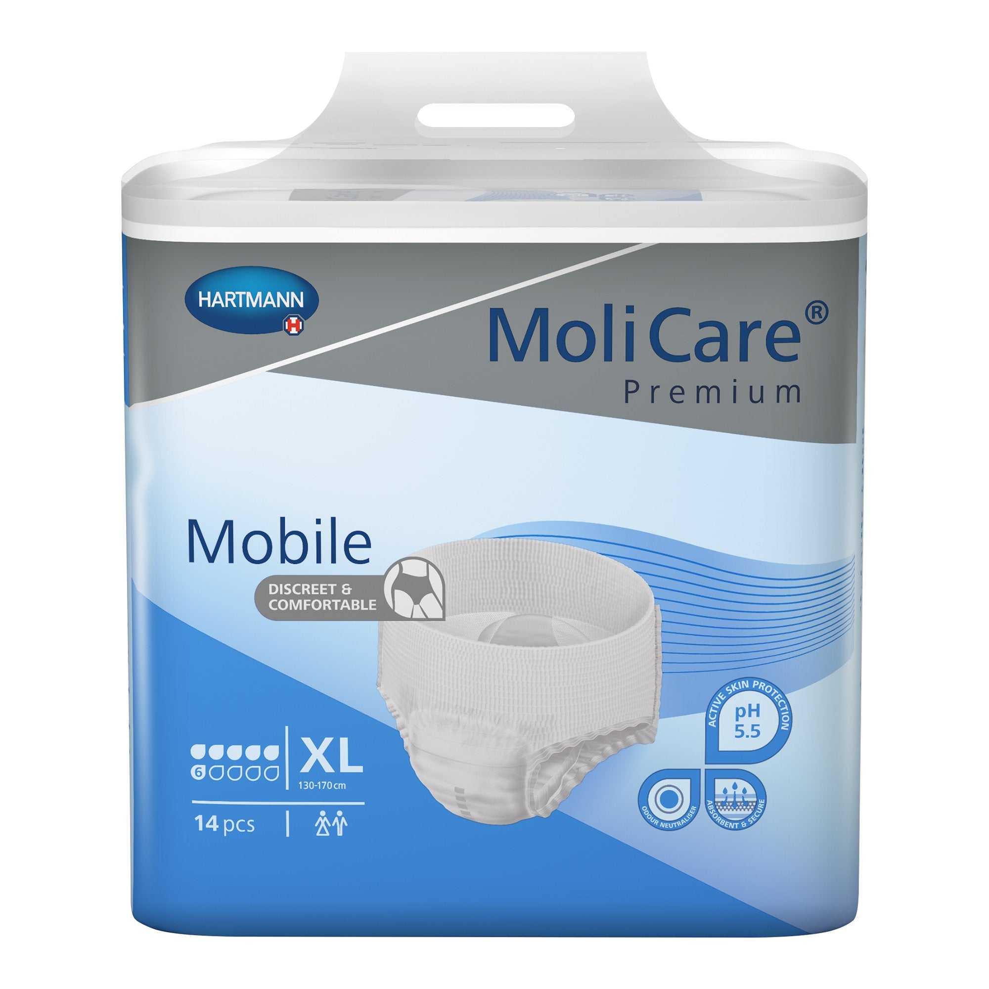 Unisex Adult Absorbent Underwear MoliCare Premium Mobile 6D Pull On with Tear Away Seams X-Large Disposable Moderate Absorbency, Packaging Type- Case