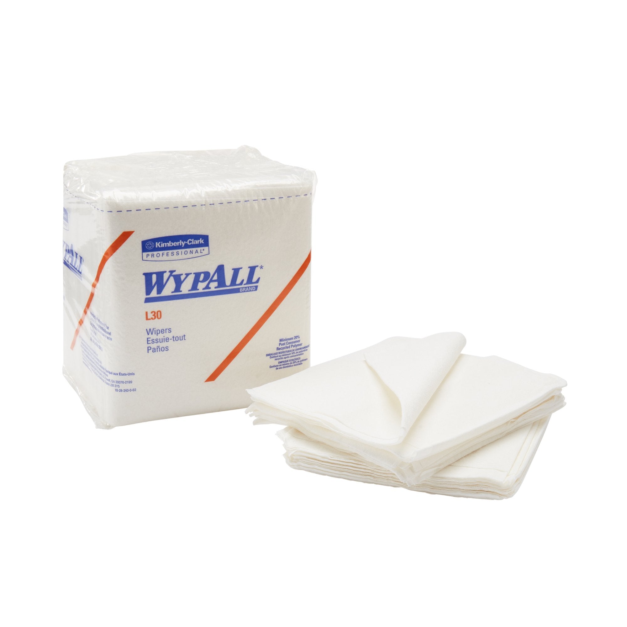 Task Wipe WypAll L30 Light Duty White NonSterile Double Re-Creped 12 X 12-1/2 Inch Disposable, Packaging Type- Case