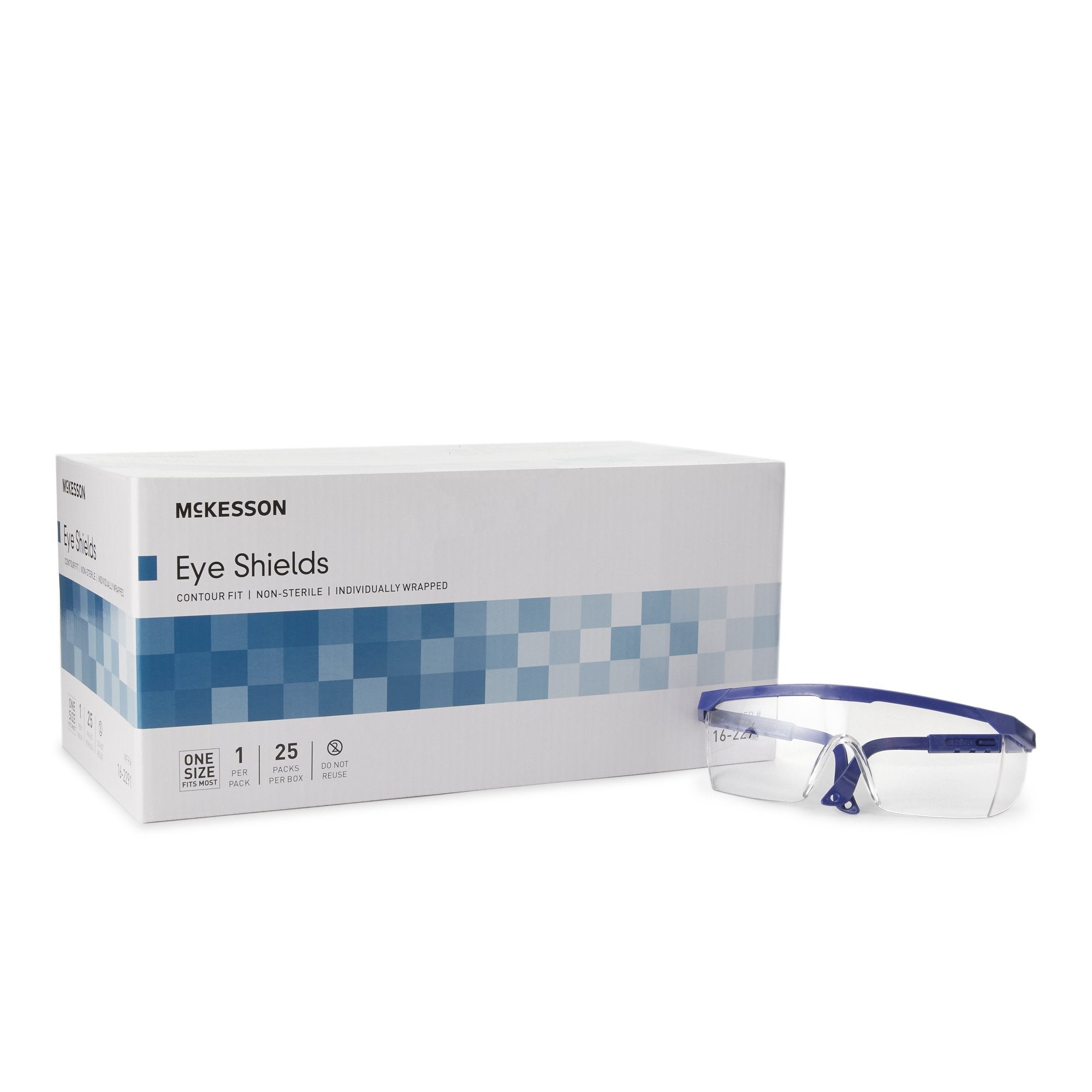 Protective Glasses McKesson Brand Side Shield Clear Tint Blue / Clear Frame Over Ear One Size Fits Most, Packaging Type- Case