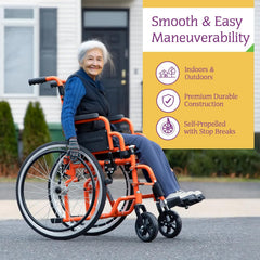 Ziggo Lightweight Wheelchair with Flip Back Armrest and swing-away footrests or elevating leg rests ,150 lbs Weight Capacity ,18x17inch ,ZG1200