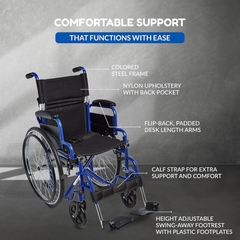 Ziggo Lightweight Wheelchair with flip-back, padded desk-length armrests