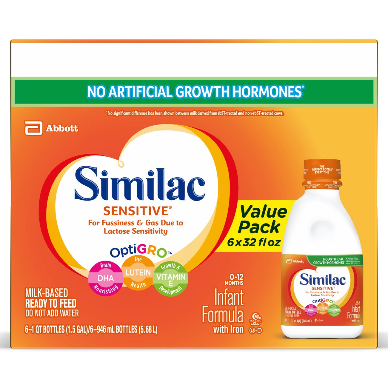 Infant Formula Similac Sensitive Unflavored 32 oz. Bottle Liquid Iron Lactose Sensitivity, Packaging Type- Case