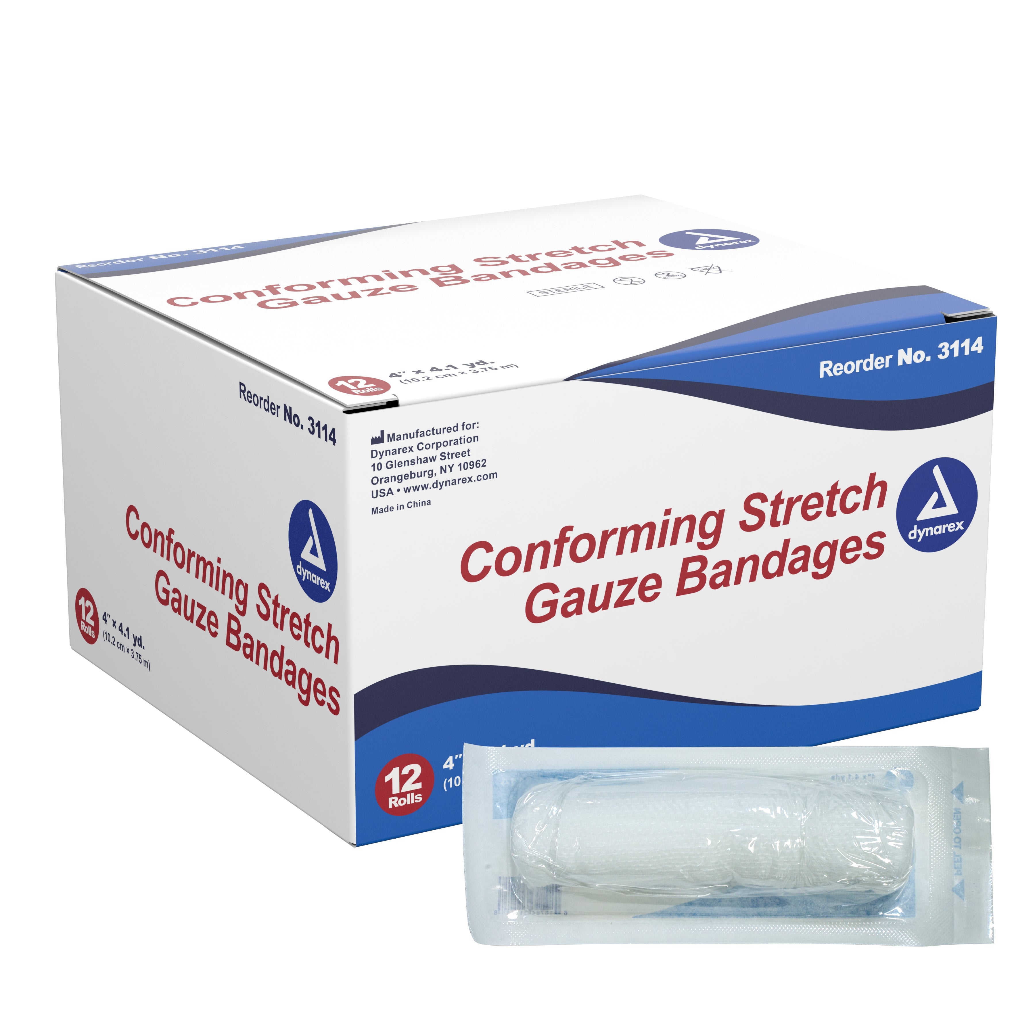 Conforming Bandage Dynarex® 4 Inch X 4-1/10 Yard 1-Ply Sterile 1 per Pouch