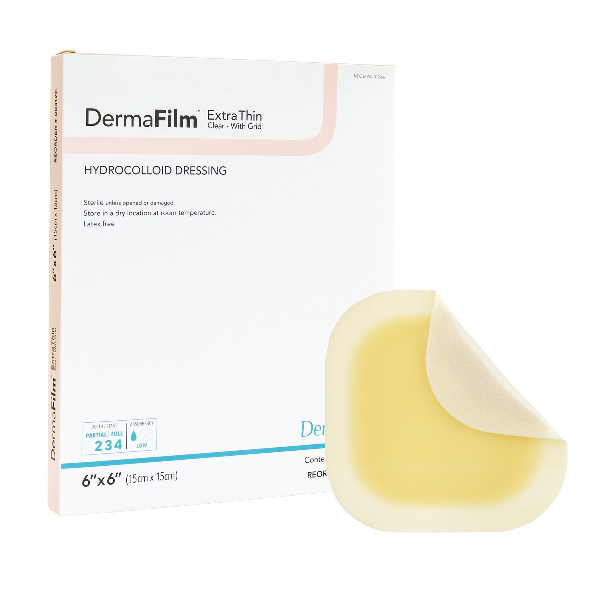 Thin Hydrocolloid Dressing DermaFilm® 6 X 6 Inch Square With Border