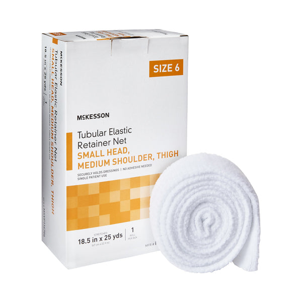 Elastic Net Retainer Dressing McKesson Tubular Elastic 18 1/2 Inch X 25 Yard (47 cm X 22.9 m) Size 6 White Small Head / Medium Shoulder / Thigh NonSterile