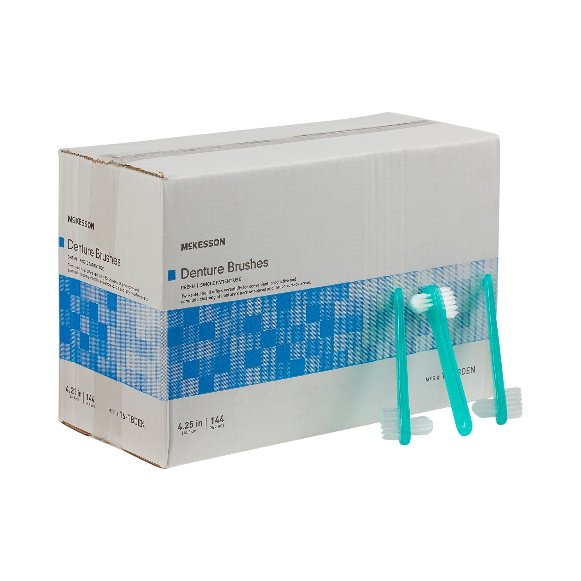 Denture Brush McKesson 2-Sided Bristle Green, Packaging Type- Each