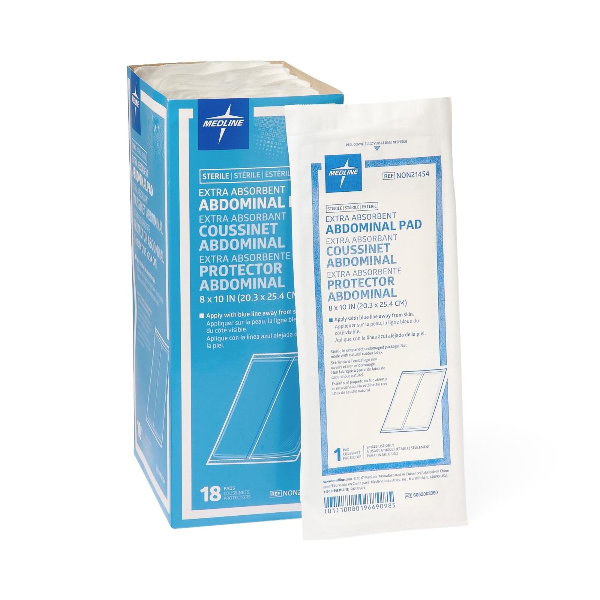 Abdominal Pad Medline 8 X 10 Inch Sterile 1 per Pack, Packaging Type- Box