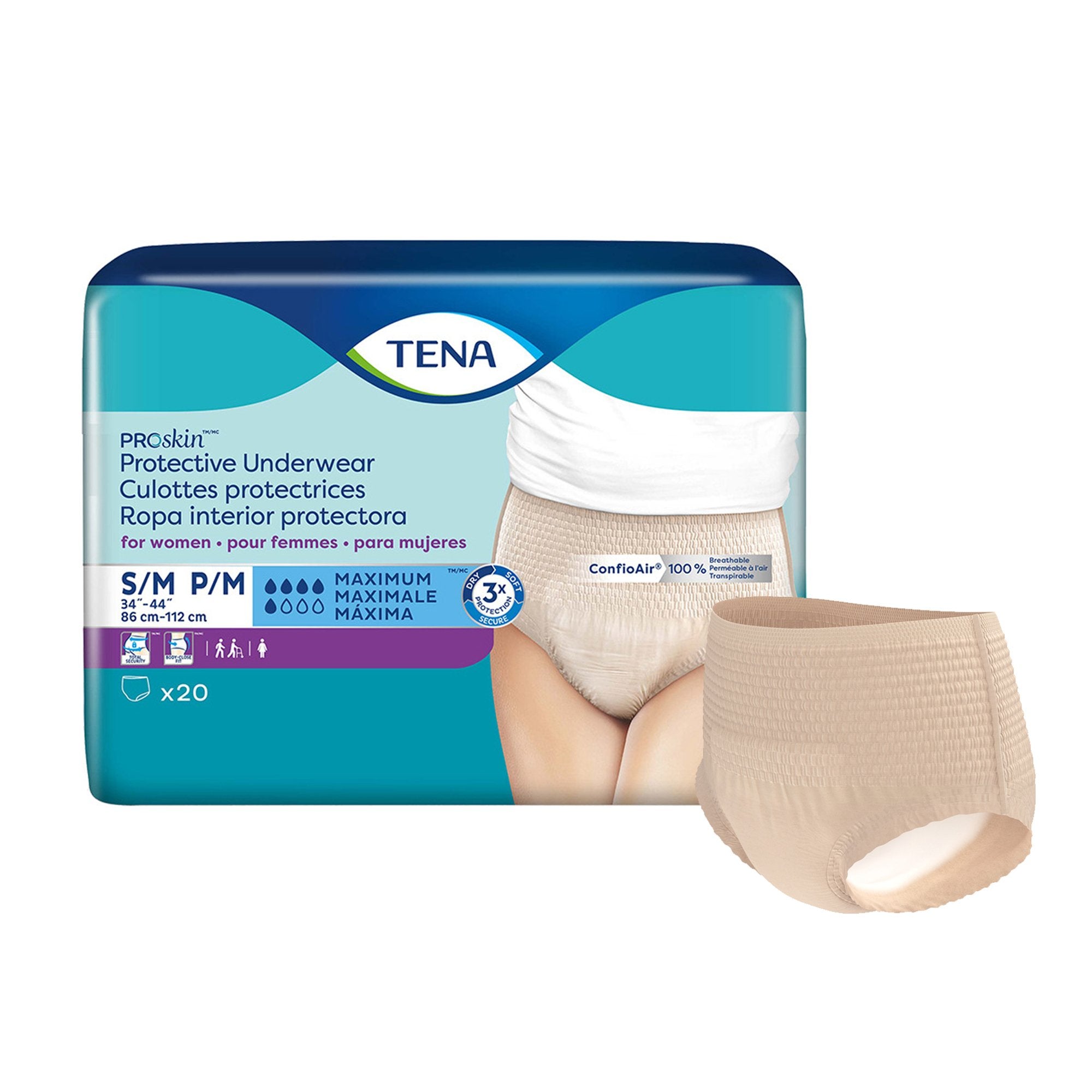 Female Adult Absorbent Underwear TENA ProSkin Protective Pull On with Tear Away Seams Small / Medium Disposable Moderate Absorbency, Packaging Type- Case