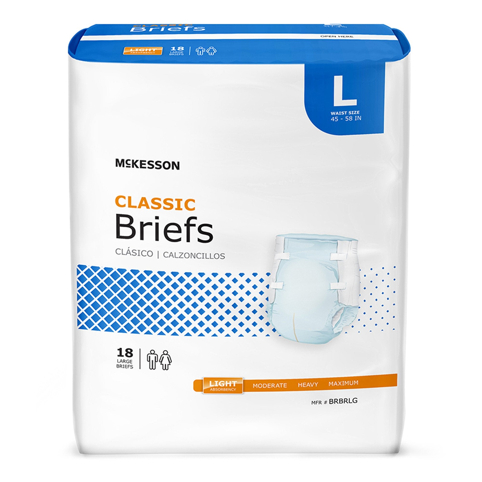 Unisex Adult Incontinence Brief McKesson Classic Large Disposable Light Absorbency, Packaging Type- Case