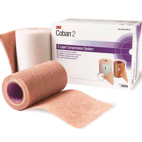 2 Layer Compression Bandage System 3M Coban 2 2 9/10 Yard X 4 Inch / 4 Inch X 5 1/10 Yard Self Adherent / Pull On Closure Tan / White NonSterile 35 to 40 mmHg