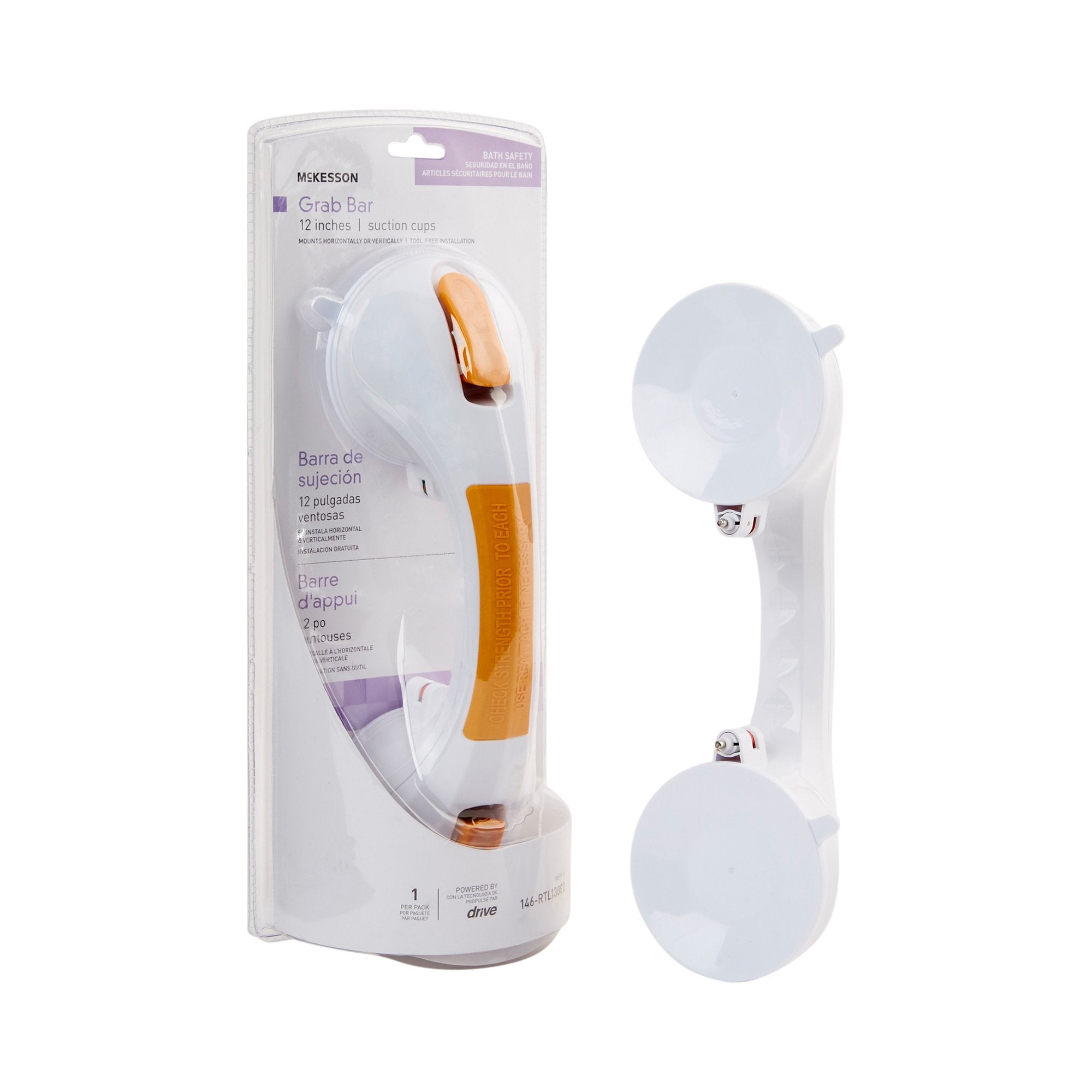 Suction-Cup Grab Bar McKesson White / Yellow Plastic, Packaging Type- Case