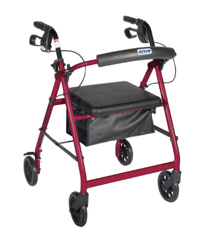 Rollator 4-wheel With Pouch & Padded Seat  Red - Drive - All Care Store 