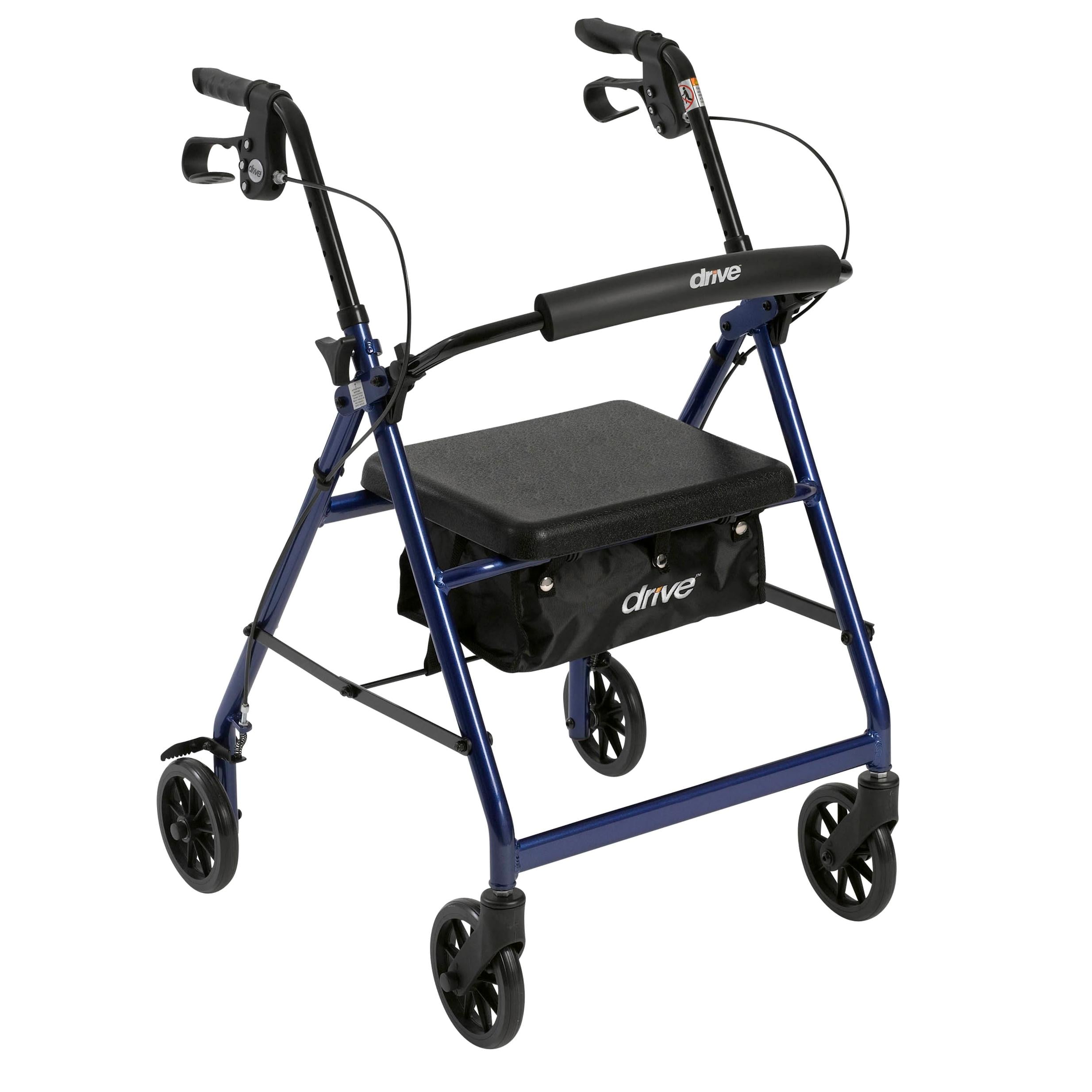 Rollator 4-wheel With Pouch & Padded Seat Blue - Drive - All Care Store 