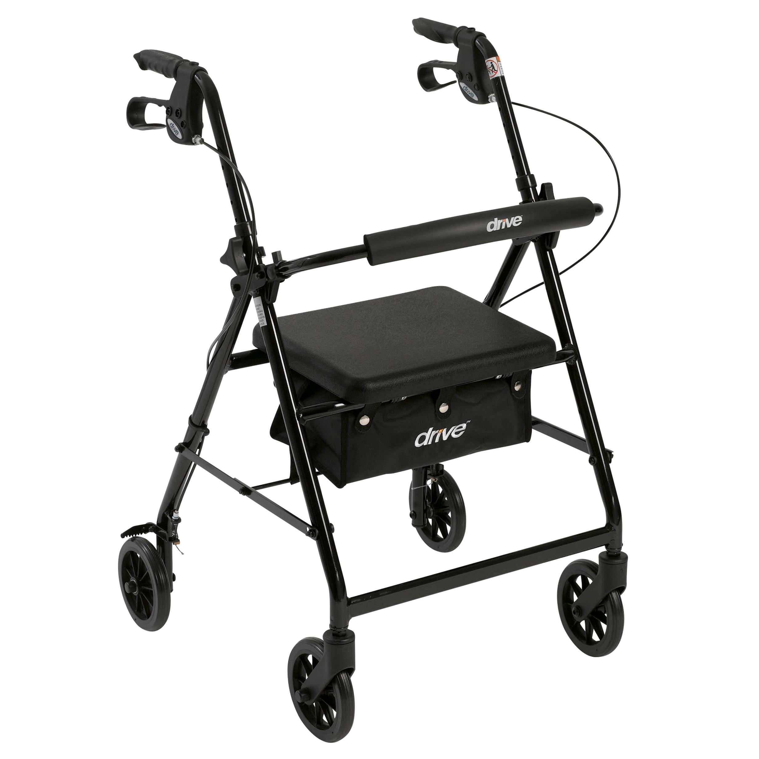 Rollator 4-wheel With Pouch & Padded Seat  Black - Drive - All Care Store 