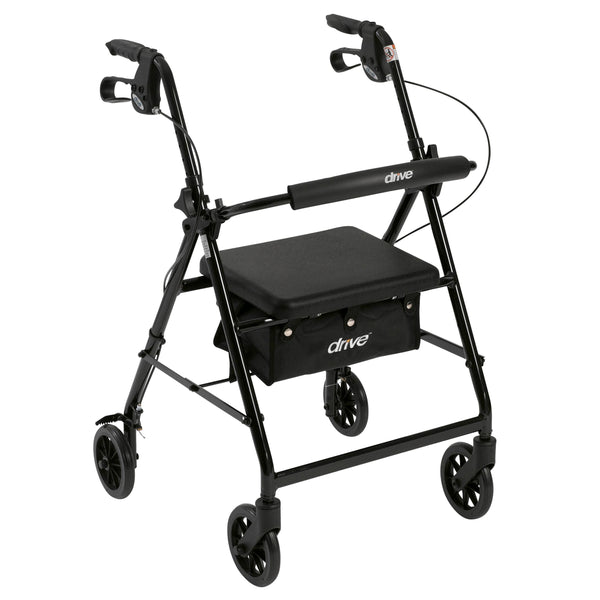 Rollator 4 wheel With Pouch & Padded Seat  Black   Drive   All Care Store 