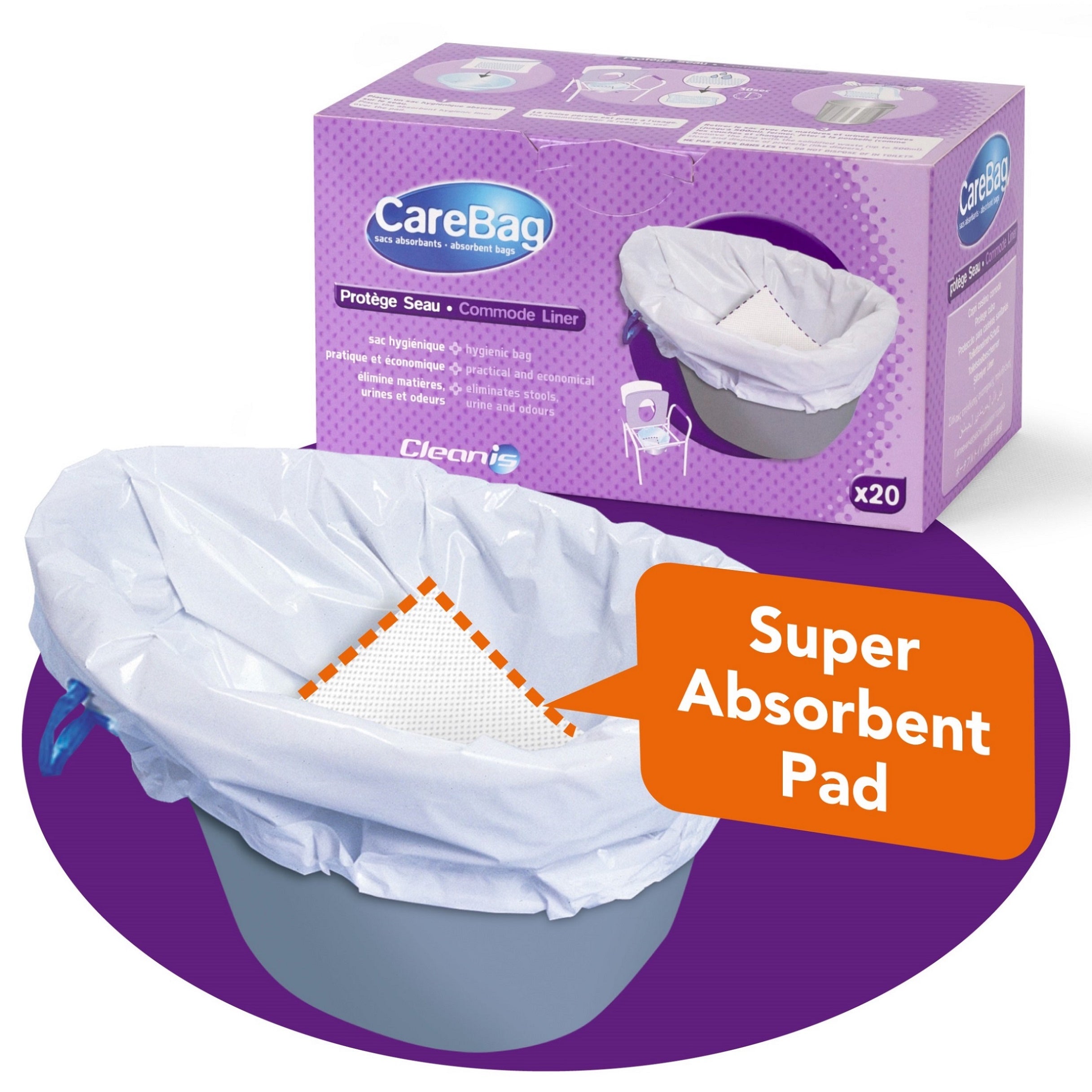 Carebag Commode Pail Liners (20-1/2x15-3/4 ) 16 Oz. Bx/20 - All Care Store 