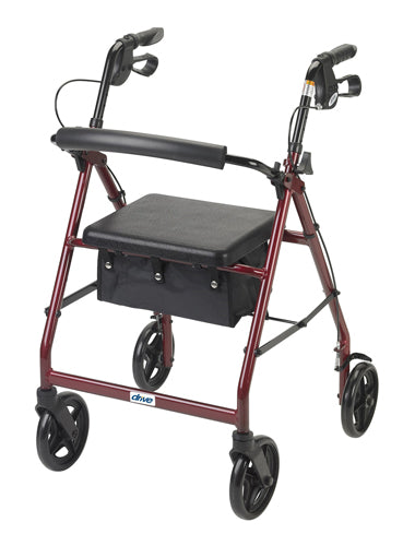 Rollator  Aluminum W/fold-up & Remov Back  Padded Seat Red - All Care Store 