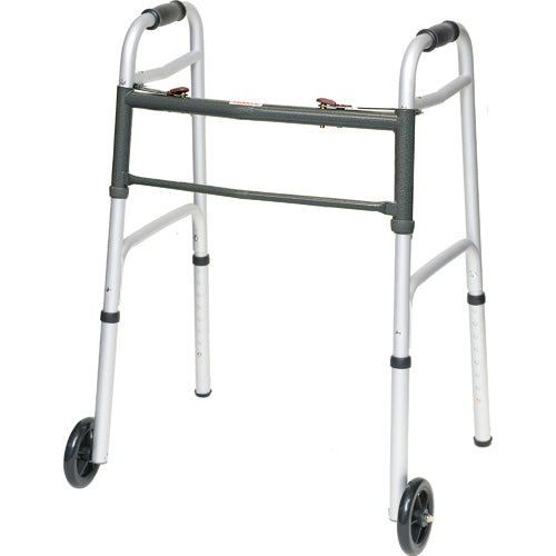 Aluminum Junior Walker Folding 5  Wheels 2 Button Release - All Care Store 